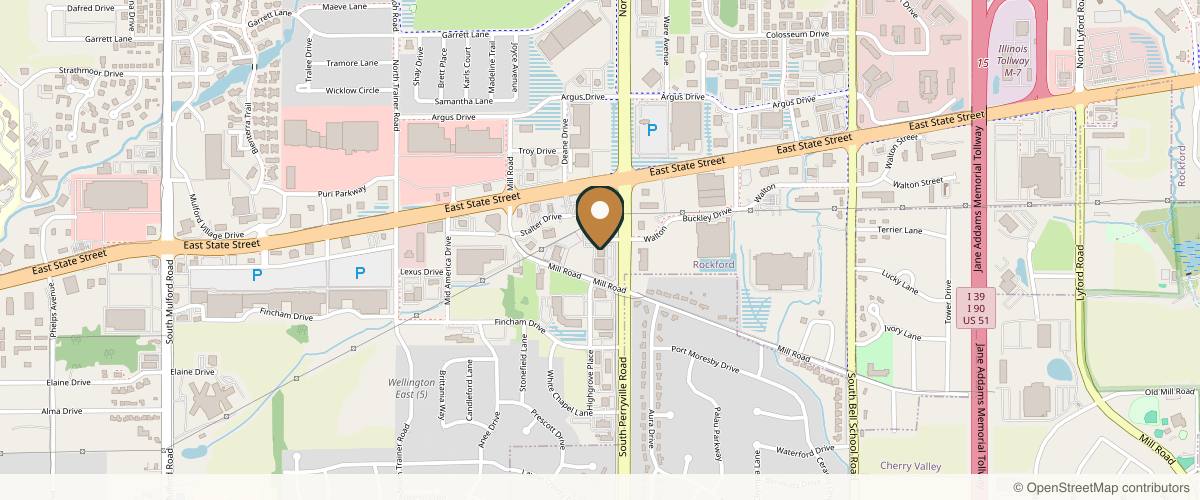 Map showing the exact location of Treat Yourself Aesthetic Studio at 555 S Perryville Rd Ste 012, Rockford, IL 61108, USA
