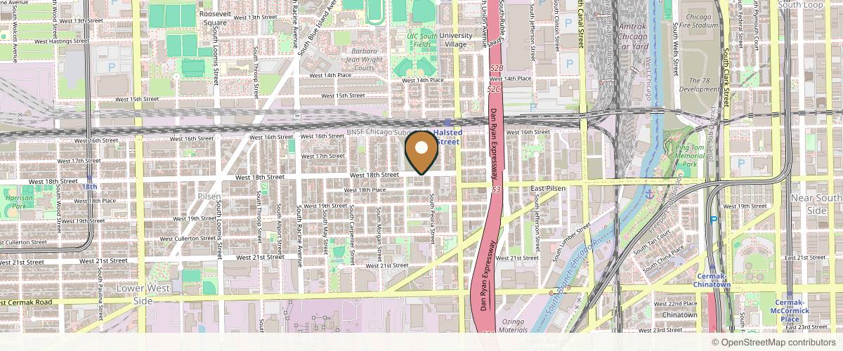 Map showing the exact location of Tres Jolie Medical Spa and Wellness Center at 901 W 18th St, Chicago, IL 60608, USA