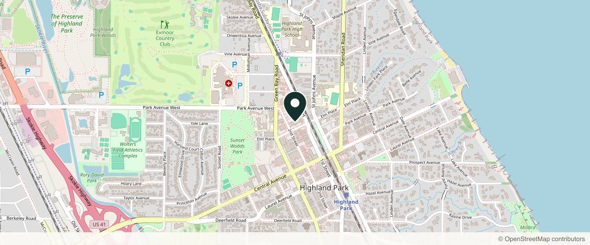 Map showing the exact location of TREVI Longevity & Aesthetics Institute at 595 Elm Pl Ste 208, Highland Park, IL 60035, USA
