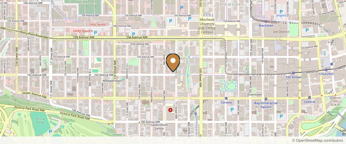 Map showing the exact location of True Aesthetics at 11112 102 Ave NW, Edmonton, AB T5K 2H4, Canada
