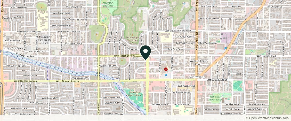 Map showing the exact location of Turn Back Time Spa & Wellness Clinic at 9310 N Central Ave Ste. #1, Phoenix, AZ 85020, USA