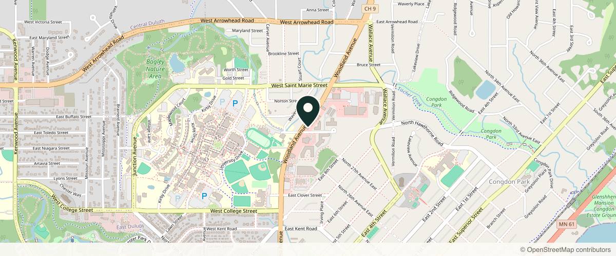 Map showing the exact location of Twin Ports Dermatology & Med Spa at 1414 Woodland Ave, Duluth, MN 55803, USA
