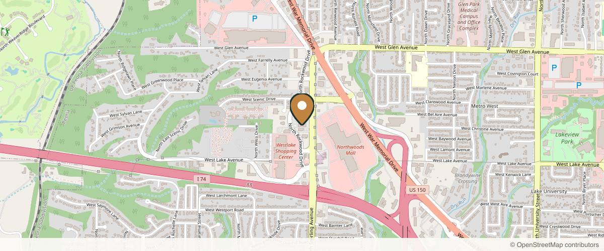 Map showing the exact location of Tyrian HealthCare - Aesthetic & Regenerative Medicine at 4501 N Sterling Ave #104, Peoria, IL 61615, USA