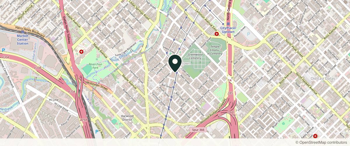 Map showing the exact location of Unicorn MedSpa at 2811 McKinney Ave #22, Dallas, TX 75204, USA