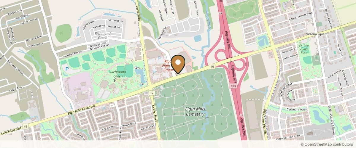 Map showing the exact location of Unique Cosmetic Clinic at 1650 Elgin Mills Rd E Unit 207, Richmond Hill, ON L4S 0B2, Canada