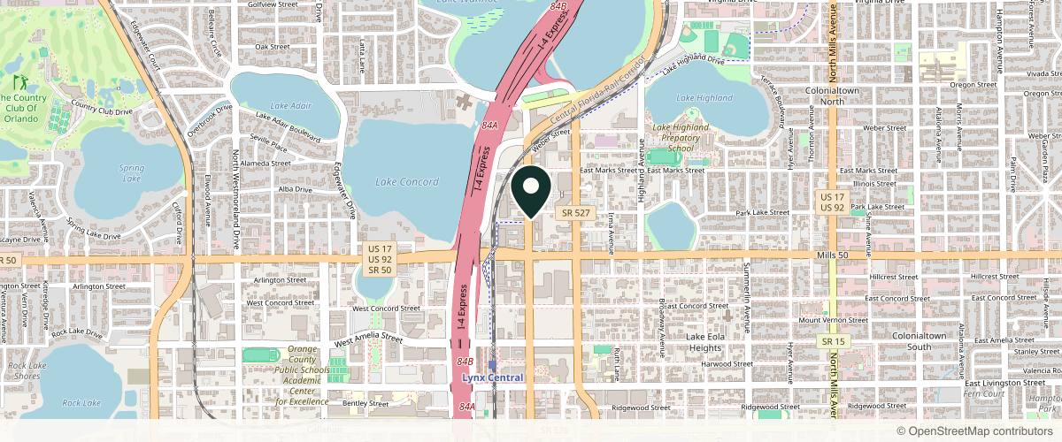 Map showing the exact location of Univë Med Spa at 777 N Orange Ave Ste. B, Orlando, FL 32801, USA