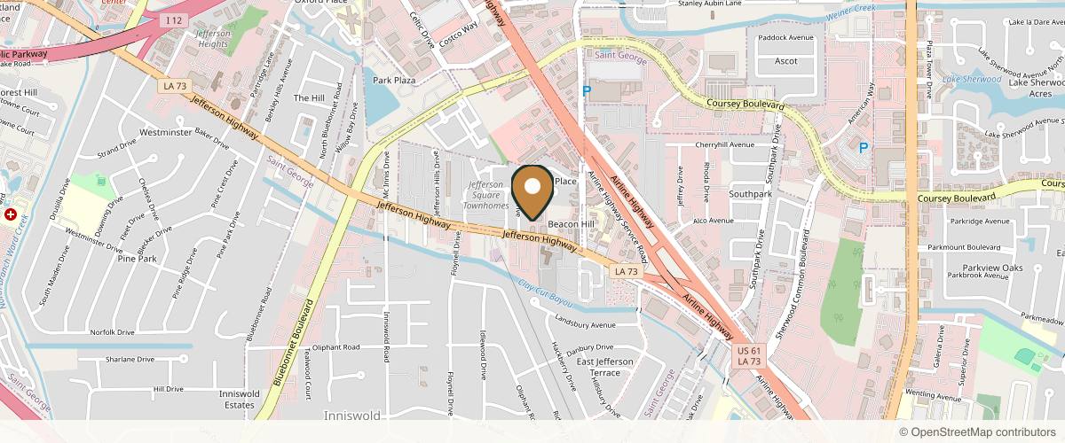 Map showing the exact location of Uplift Aesthetics by Dr. Coe at 10235 Jefferson Hwy Bldg 3, Suite C, Baton Rouge, LA 70809, USA
