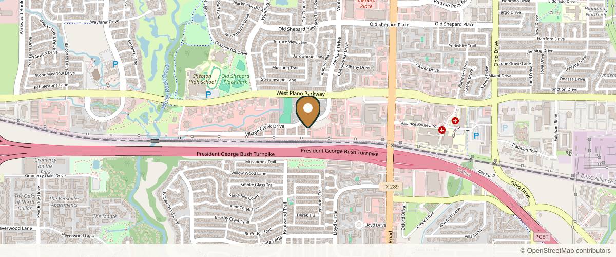 Map showing the exact location of Uplift Medspa Health & Wellness at 5136 Village Creek Dr #502, Plano, TX 75093, USA