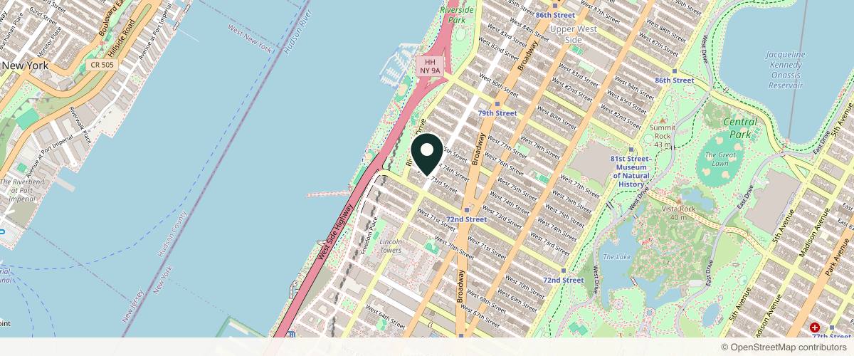 Map showing the exact location of Upper West Side Dermatology at 277 West End Ave Apt 1b, New York, NY 10023