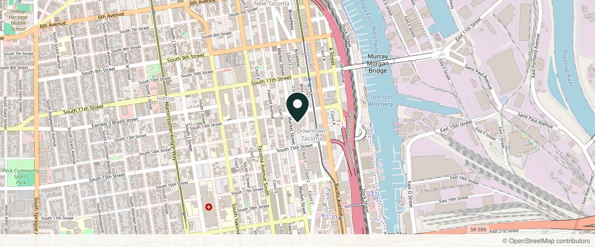 Map showing the exact location of Upscale Med Spa - BOTOX and GLP-1 at 1320 Broadway, Tacoma, WA 98402, USA