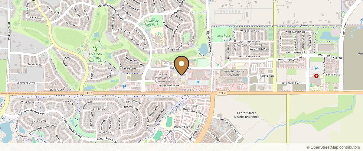 Map showing the exact location of Uptown Medical Aesthetics at 2120 Village Vista Dr #110, Erie, CO 80516, USA