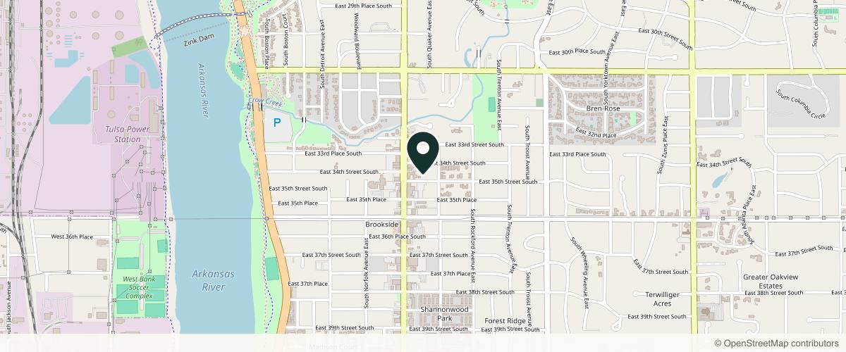 Map showing the exact location of Utica Square Skin Care LLC at 1325 E 35th St suite b, Tulsa, OK 74105, USA