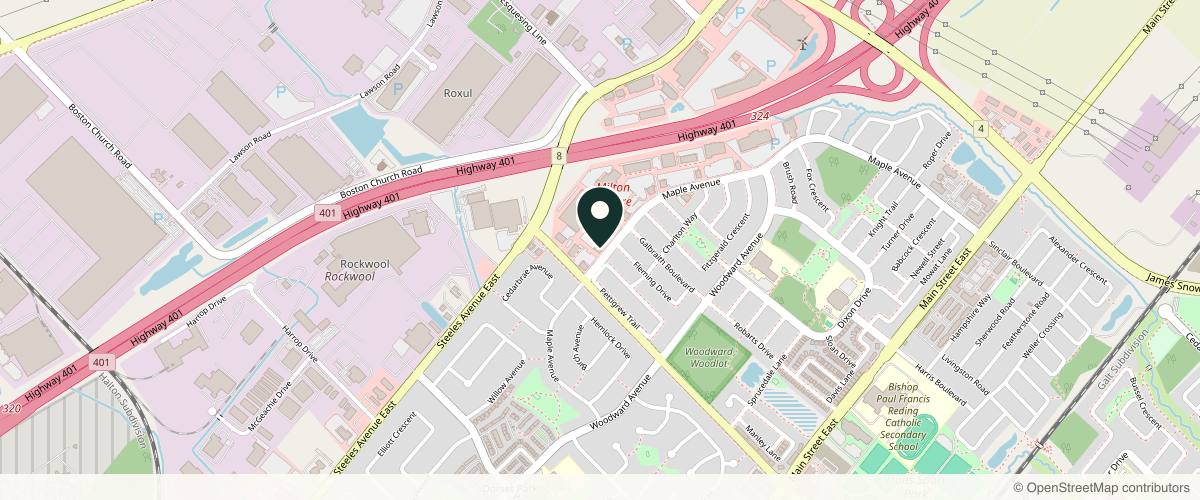 Map showing the exact location of Utopia Spa & Boutique at 1009 Maple Ave, Milton, ON L9T 0A5, Canada