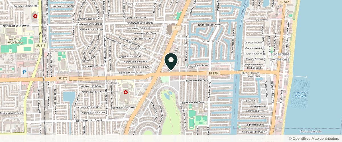 Map showing the exact location of UV Aesthetic Medicine at 2425 E Commercial Blvd Ste 403, Fort Lauderdale, FL 33308, USA