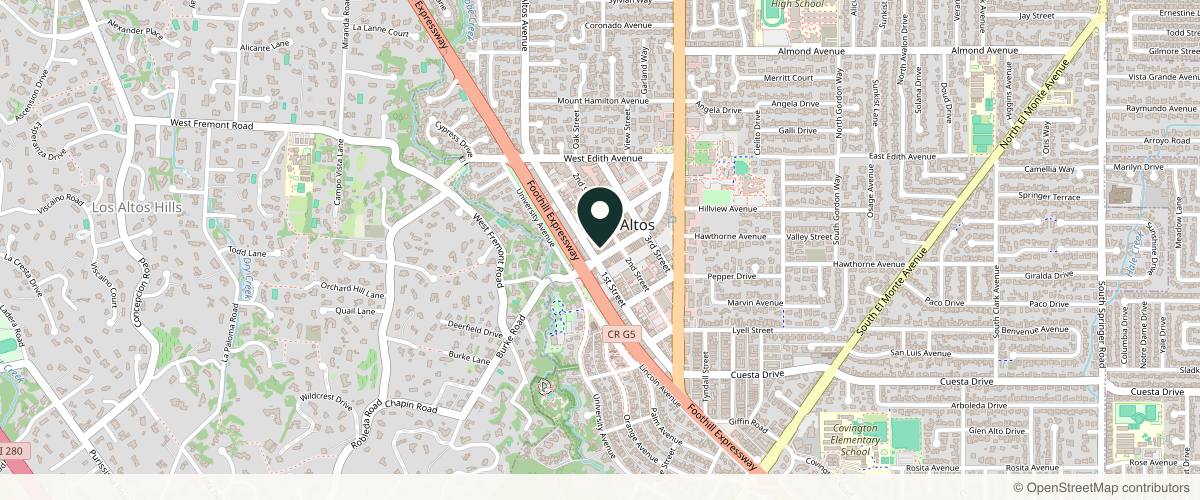 Map showing the exact location of V Line Cosmetic Clinic - Los Altos at 378 Main St, Los Altos, CA 94022, USA
