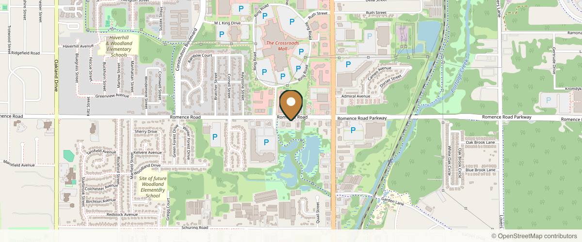 Map showing the exact location of Vadala Salon + Spa at 403 Romence Rd, Portage, MI 49024, USA