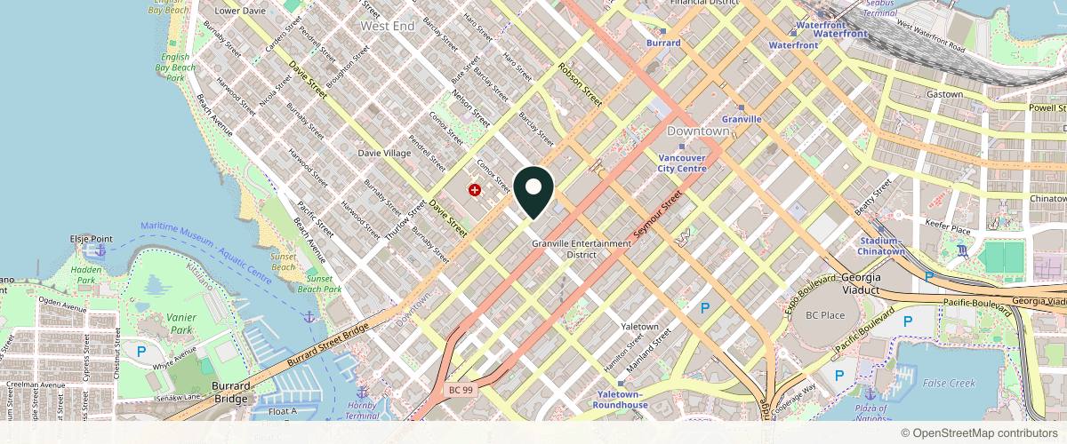 Map showing the exact location of Vancouver Medi Spa at 1086 Hornby St, Vancouver, BC V6Z 1V6, Canada
