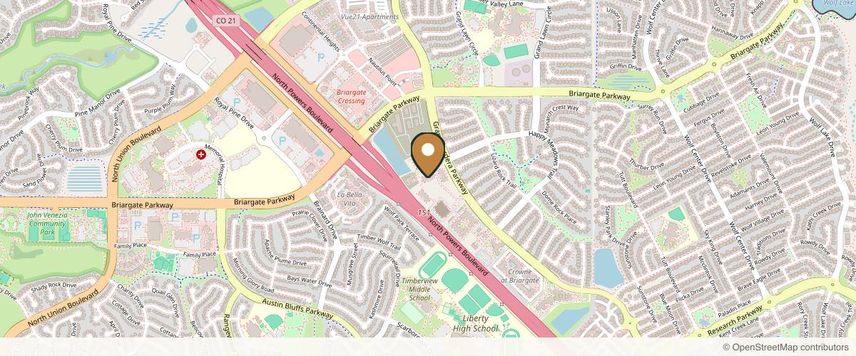 Map showing the exact location of Vanguard Skin Specialists at 9348 Grand Cordera Pkwy Ste 160, Colorado Springs, CO 80924, USA