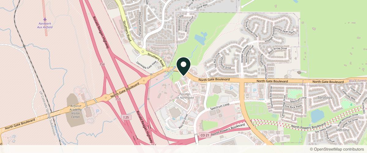 Map showing the exact location of Vanguard Skin Specialists - Northgate at 13492 Bass Pro Dr Ste 100, Colorado Springs, CO 80921