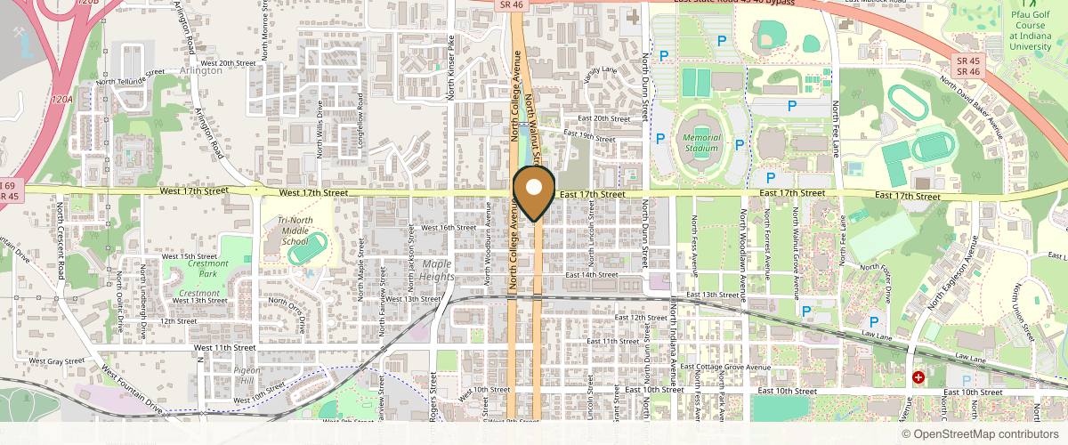 Map showing the exact location of Vanished Aesthetics & Wellness at 1205 N Walnut St, Bloomington, IN 47404, USA