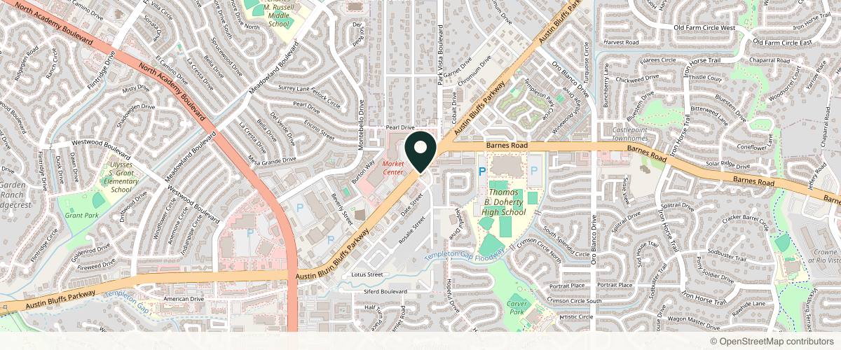 Map showing the exact location of Vanity Aesthetics at 4413 Austin Bluffs Pkwy, Colorado Springs, CO 80918, USA