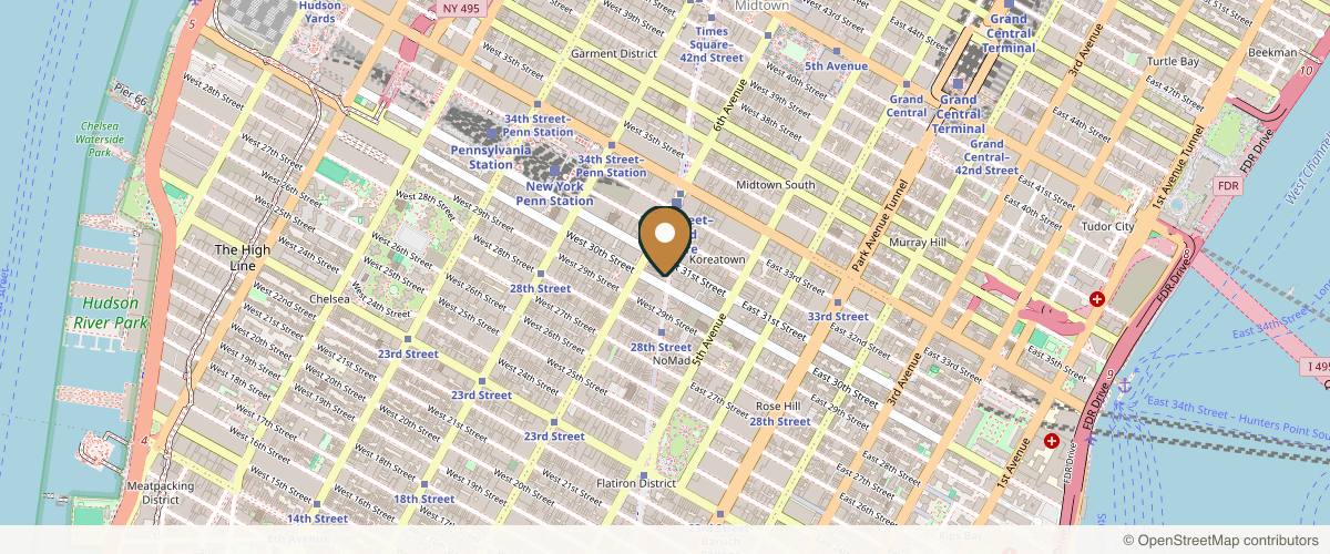 Map showing the exact location of Velour Medical at 1239 Broadway Fl 13, New York, NY 10001, USA