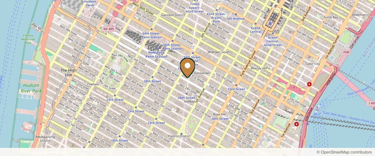 Map showing the exact location of Velour Medical at 1239 Broadway Fl 13, New York, NY 10001, USA