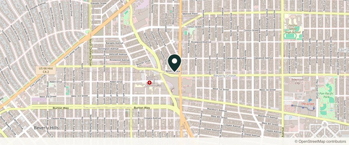 Map showing the exact location of Vendôme Clinique & Spa at 8555 Beverly Blvd #90048, Los Angeles, CA 90048, USA