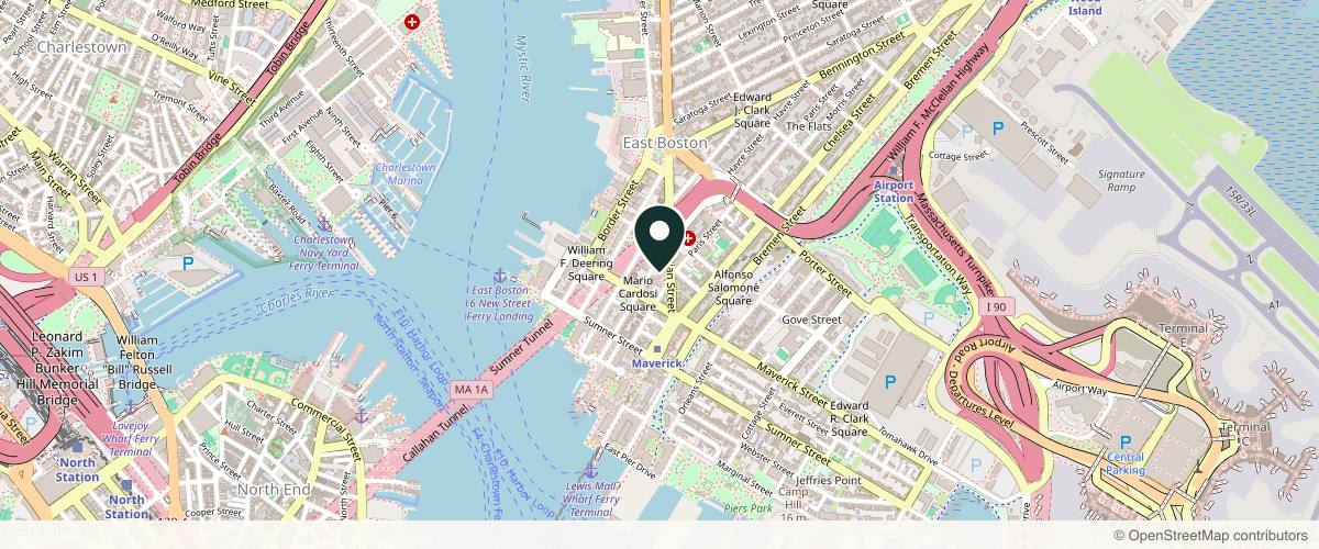 Map showing the exact location of Venus Spa at 50 Meridian St Ste B1, East Boston, MA 02128, USA