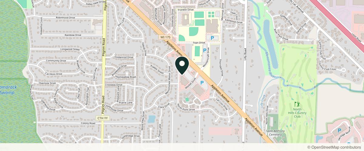 Map showing the exact location of Versatile Aesthetics & Wellness at n78w14561 Appleton Ave, Menomonee Falls, WI 53051, USA