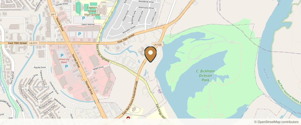 Map showing the exact location of Vibrant Health and Beauty at 2125 E Bert Kouns Industrial Loop, Shreveport, LA 71105, USA