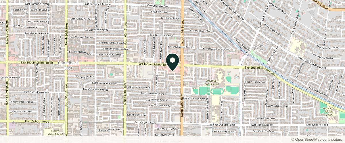 Map showing the exact location of Vibrant Skin Bar at 4325 E Indian School Rd Ste 130, Phoenix, AZ 85018, USA