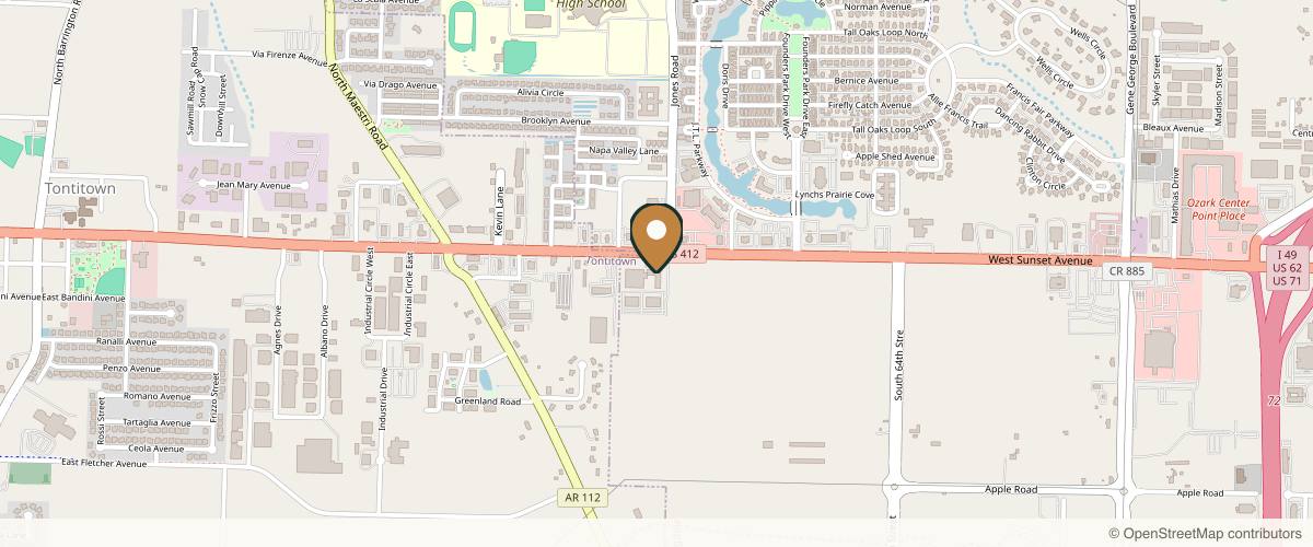 Map showing the exact location of Vici Aesthetics & Wellness at 7253 W Sunset Ave Ste D, Springdale, AR 72762, USA