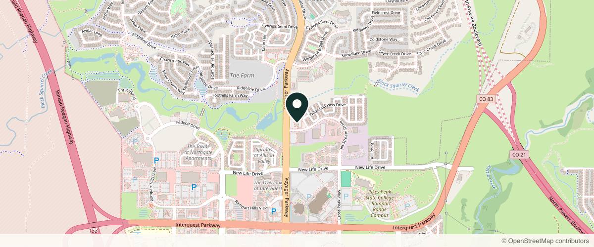 Map showing the exact location of Victoria Moss MD, FAAD at 1710 Jet Stream Dr Ste 105, Colorado Springs, CO 80921