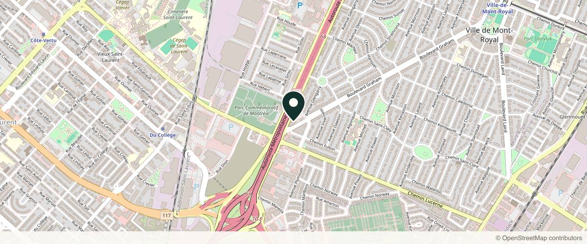 Map showing the exact location of Victoria Park Medispa - Mont-Royal at 3333 Bd Graham #333, Mont-Royal, QC H3R 3L5, Canada
