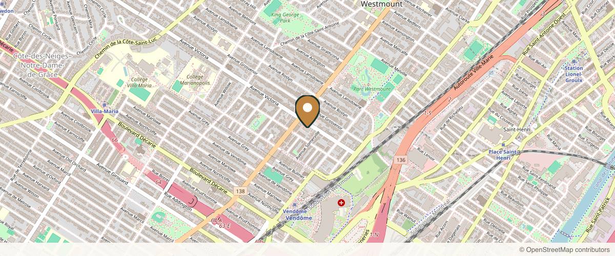 Map showing the exact location of Victoria Park Medispa - Westmount at 376 Av. Victoria #400, Westmount, QC H3Z 1C3, Canada