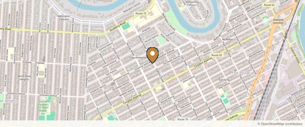 Map showing the exact location of Victoria Park Medispa - Winnipeg on Grosvenor Ave at 932 Grosvenor Ave, Winnipeg, MB R3M 0M5, Canada