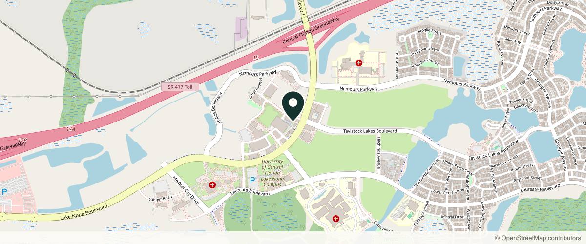 Map showing the exact location of Vida Functional Aesthetics at 6900 Tavistock Lakes Blvd #110, Orlando, FL 32827, USA