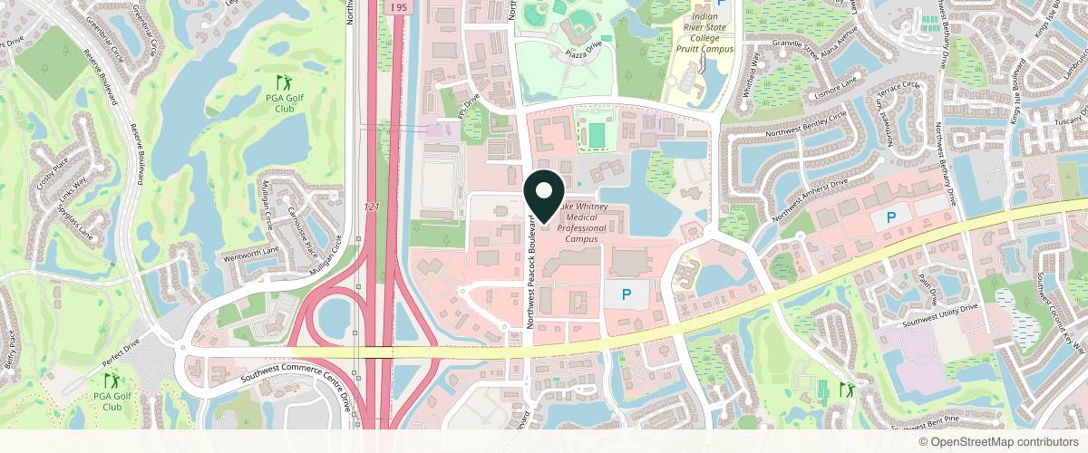 Map showing the exact location of Vinyard Institute of Plastic Surgery - Port Saint Lucie, FL at 291 NW Peacock Blvd #104, Port St. Lucie, FL 34986, USA