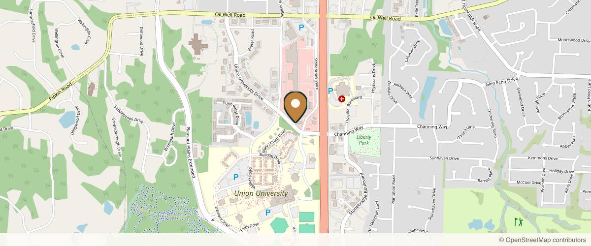 Map showing the exact location of VIP Weight Loss, Anti-Aging, & Quick Care Jackson at 1047 Union University Dr, Jackson, TN 38305, USA