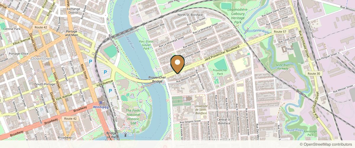 Map showing the exact location of Visage Clinical Beauty at 160 Provencher Blvd, Winnipeg, MB R2H 0G3, Canada