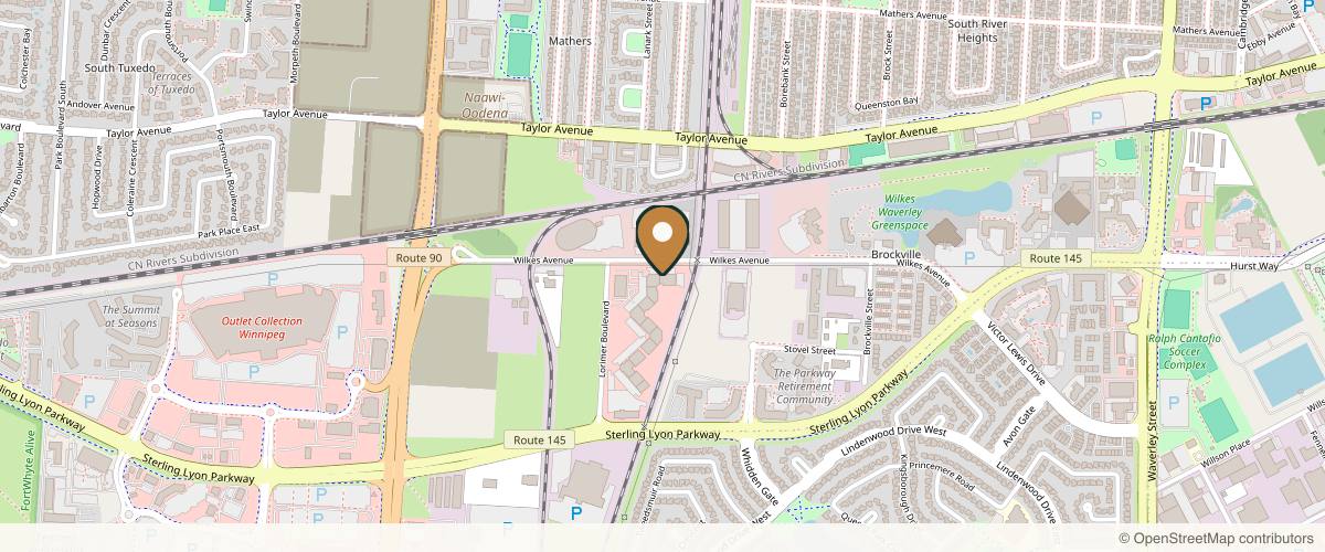Map showing the exact location of Visage Cosmetic Clinic: Facial Cosmetic Surgery at 920 Lorimer Blvd #5, Winnipeg, MB R3P 1G1, Canada