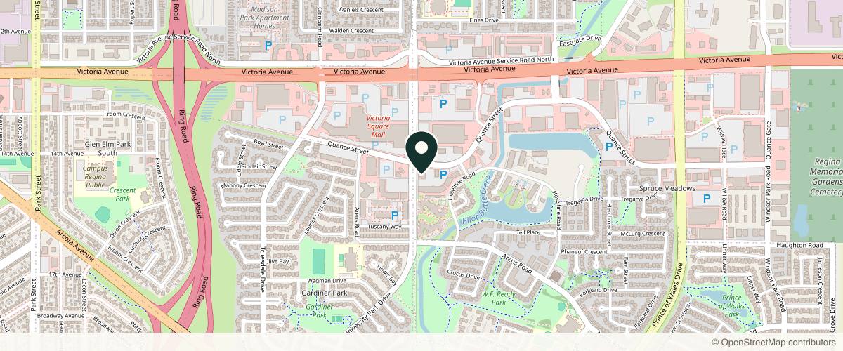 Map showing the exact location of Visage Medical Aesthetics Ltd. at 2445 Quance St, Regina, SK S4V 2X8, Canada