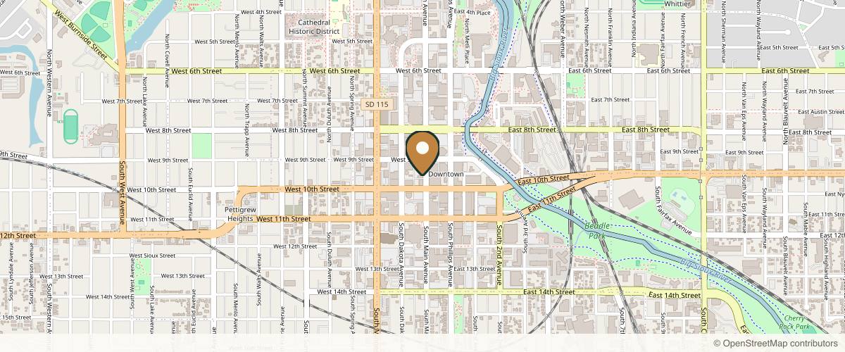 Map showing the exact location of Vital Flow Infusions at 119 S Main Ave, Sioux Falls, SD 57104, USA