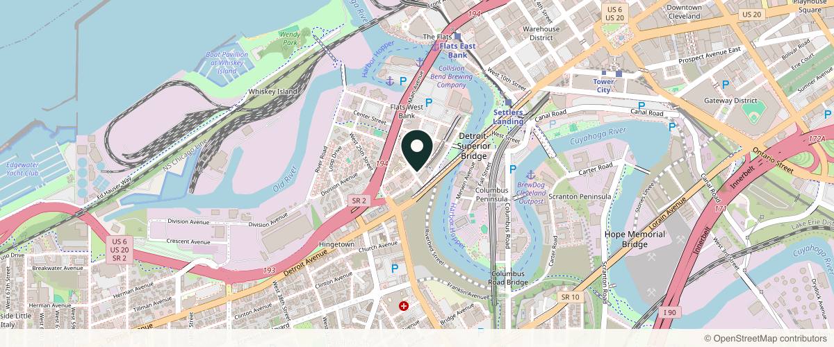 Map showing the exact location of Vitality Lounge Med Spa at 2220 Superior Viaduct, Cleveland, OH 44113, USA