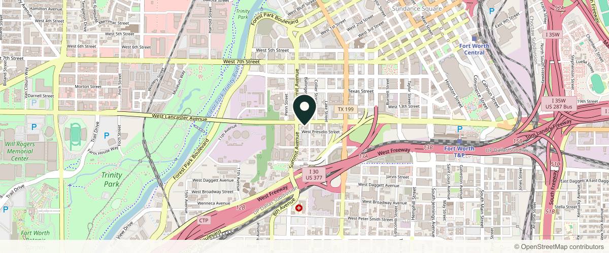 Map showing the exact location of Vitality Wellness Med Spa Fort Worth at 1201 Summit Ave Ste 400, Fort Worth, TX 76102, USA