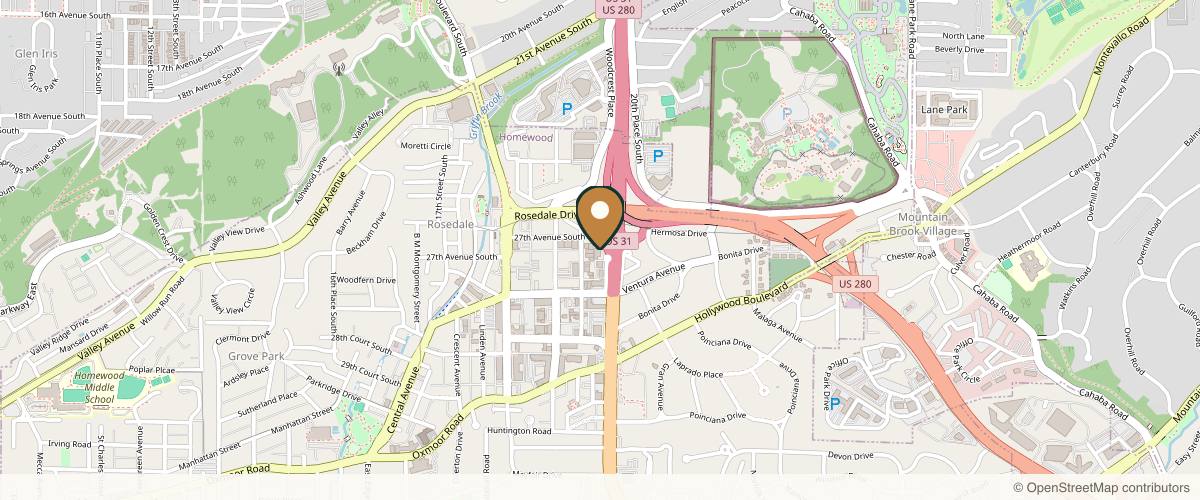 Map showing the exact location of Vitalogy Wellness & Med-Spa at 2704 20th St S #104, Homewood, AL 35209, USA