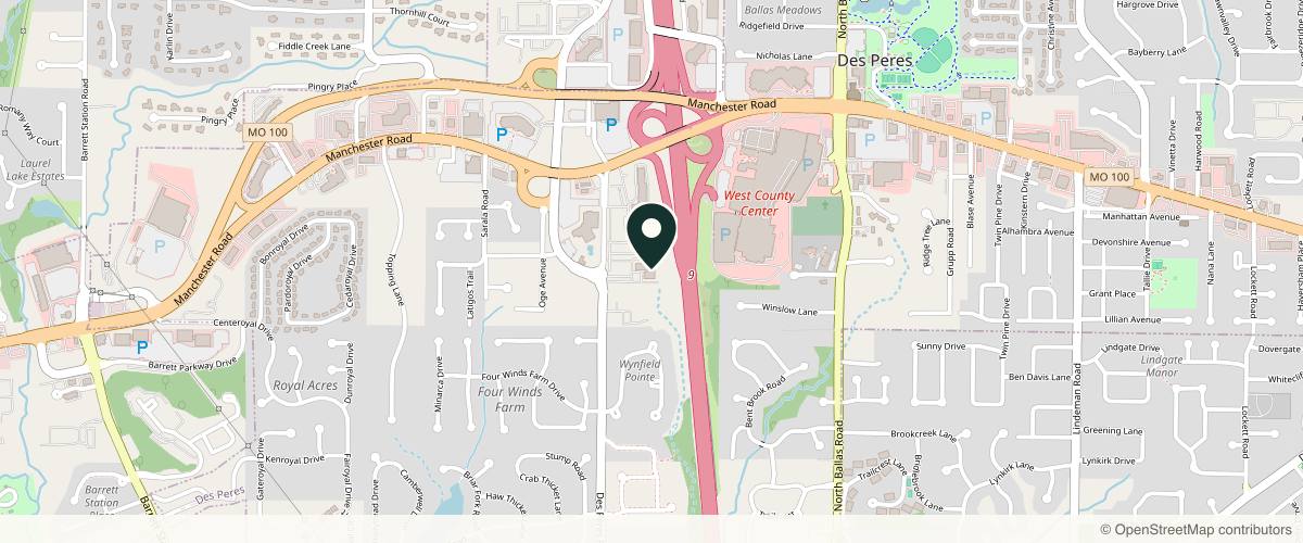 Map showing the exact location of VitalSkin Dermatology: St. Louis - Des Peres at 1000 Des Peres Rd #200, St. Louis, MO 63131