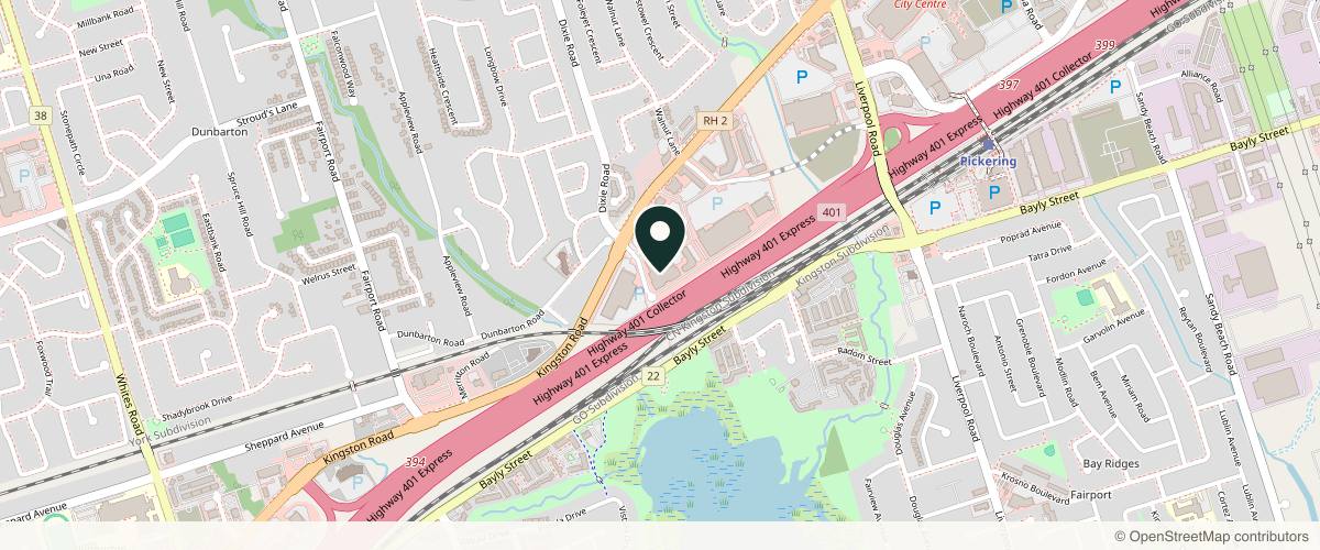 Map showing the exact location of Vitaluxe Medi Spa & Clinic Inc at 1099 Kingston Rd Ste 233A, Pickering, ON L1V 1B5, Canada