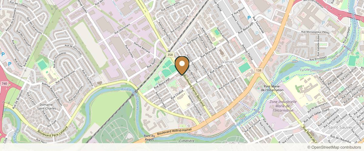 Map showing the exact location of Viva Clinic - Aesthetic Medicine (Pierre-Bertrand) at 303 Bd Pierre-Bertrand Bur. 100B, Québec, QC G1M 3L7, Canada